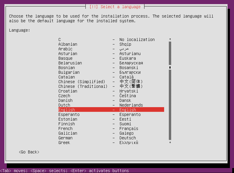 Select your language again for Ubuntu Server 12.04 installation