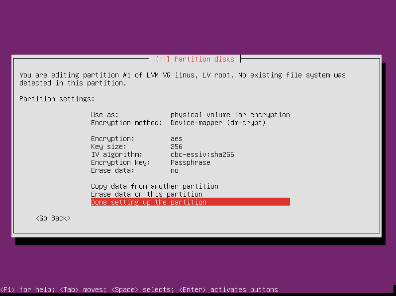 Done setting up first encrypted LVM